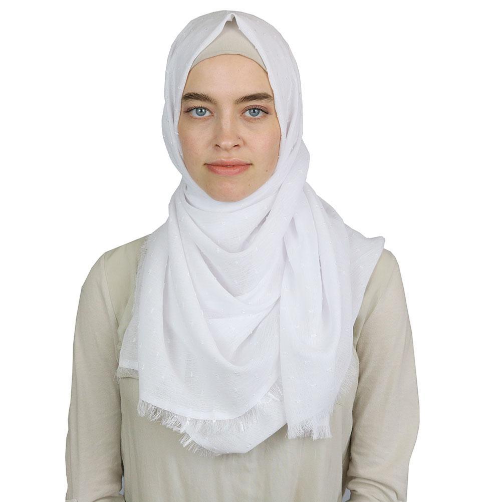 Pom Pom Crepe Hijab Shawl White