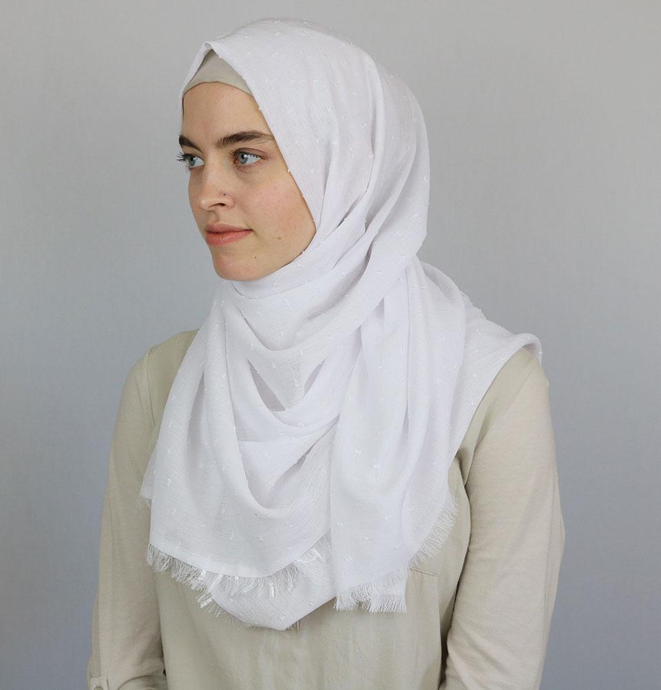 Pom Pom Crepe Hijab Shawl White