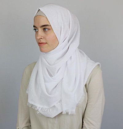 Pom Pom Crepe Hijab Shawl White