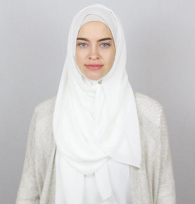 Textured Micro Chiffon Hijab Shawl White