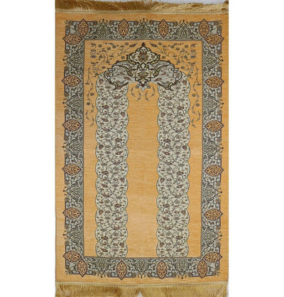 Taqwa Prayer Rug Chenille Embroidered Islamic Prayer Mat - Tulip Arch Beige - Modefa 