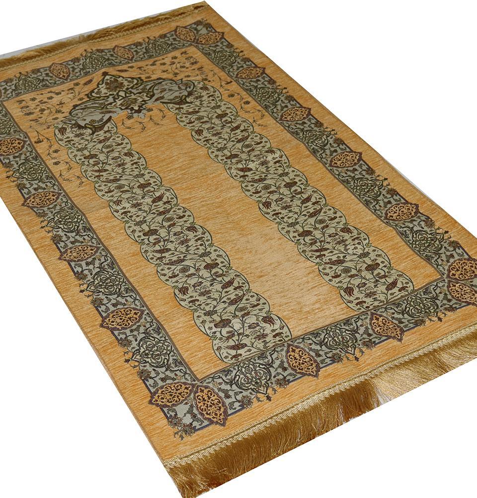 Taqwa Prayer Rug Chenille Embroidered Islamic Prayer Mat - Tulip Arch Beige - Modefa 