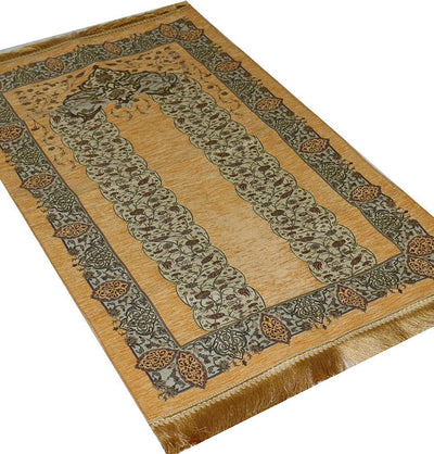 Taqwa Prayer Rug Chenille Embroidered Islamic Prayer Mat - Tulip Arch Beige - Modefa 