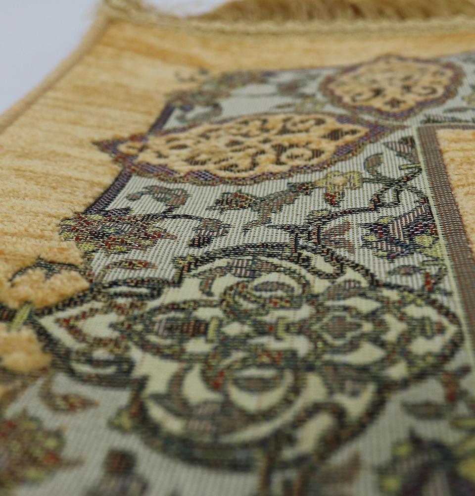 Taqwa Prayer Rug Chenille Embroidered Islamic Prayer Mat - Tulip Arch Beige - Modefa 