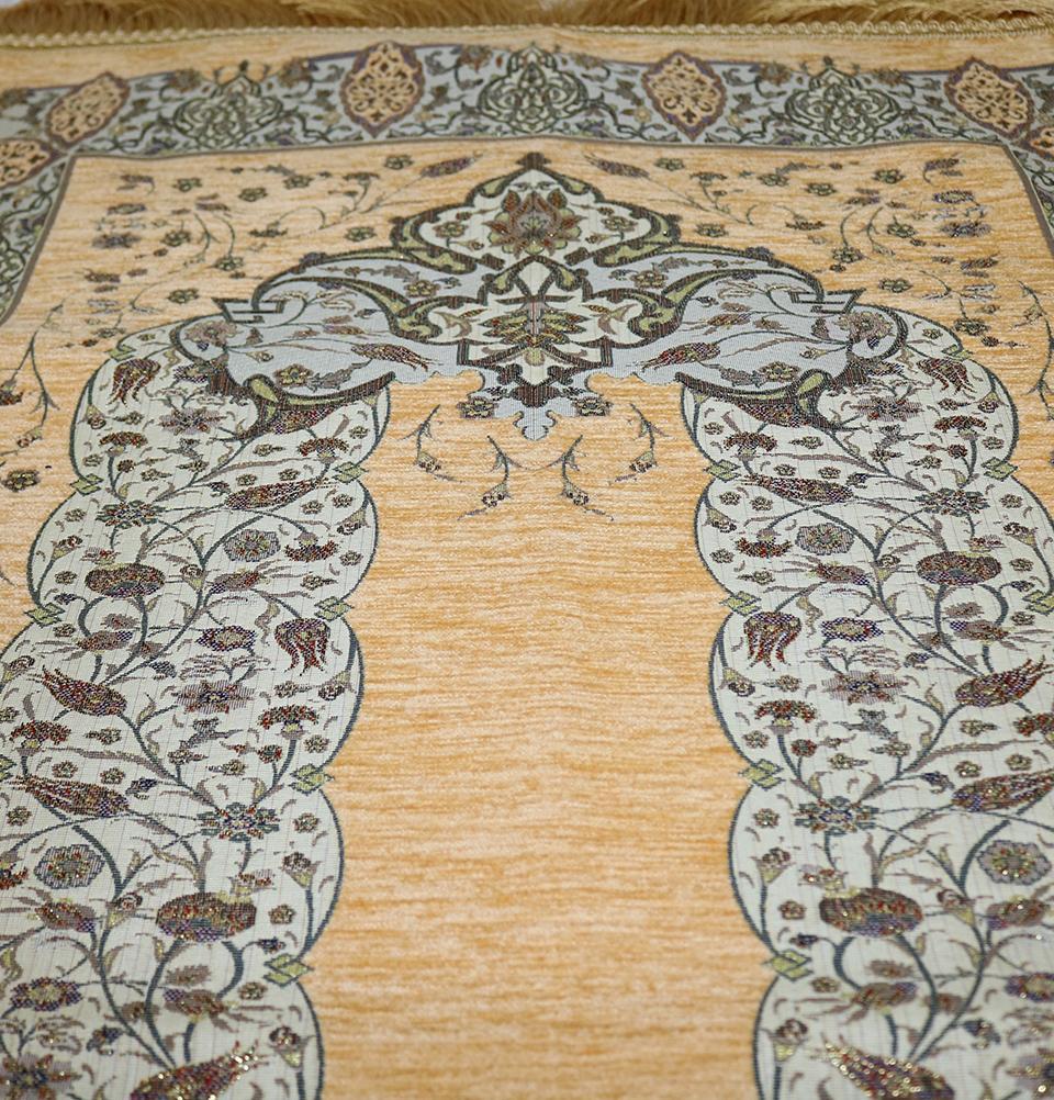Taqwa Prayer Rug Chenille Embroidered Islamic Prayer Mat - Tulip Arch Beige - Modefa 