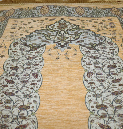 Taqwa Prayer Rug Chenille Embroidered Islamic Prayer Mat - Tulip Arch Beige - Modefa 