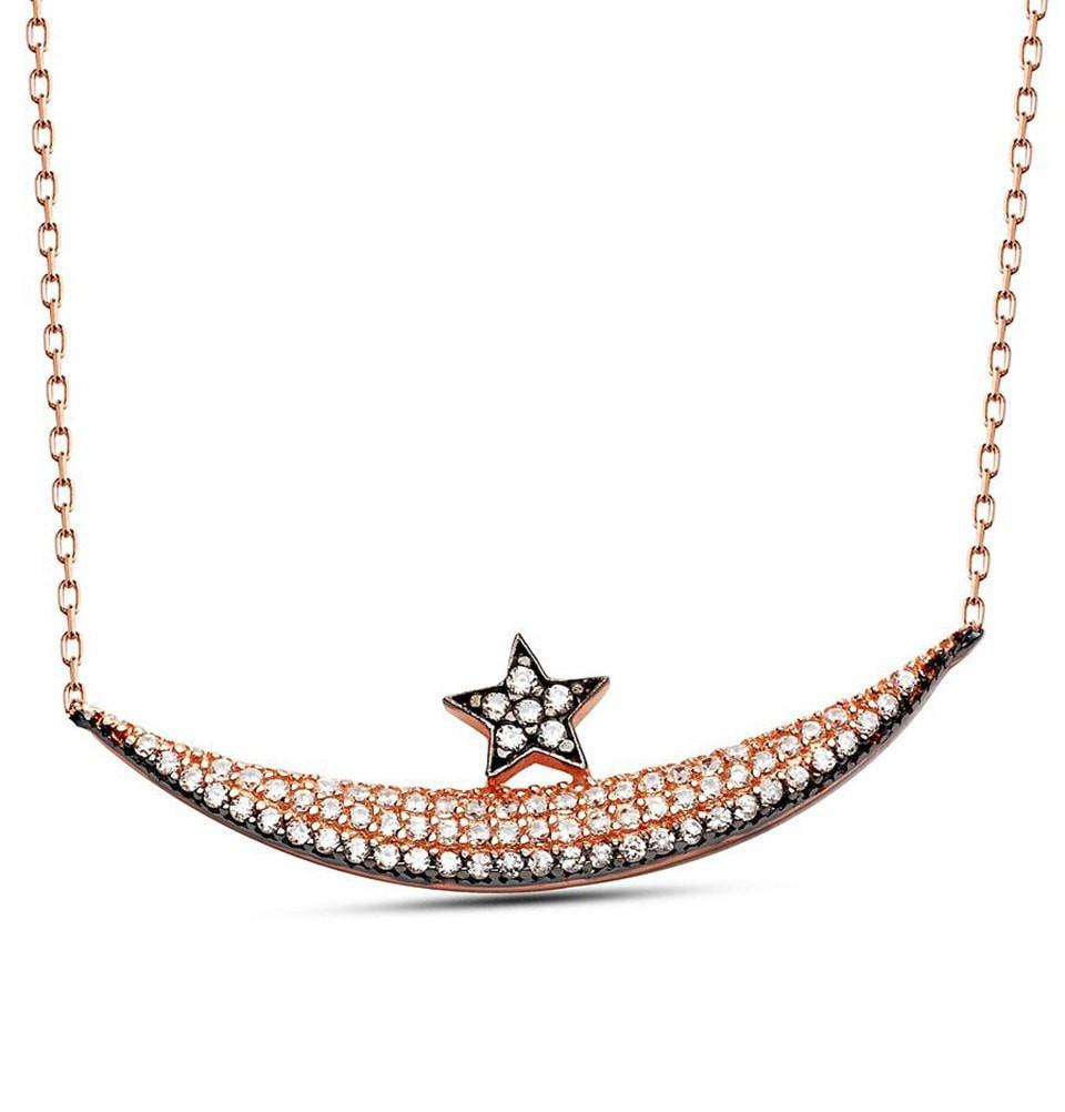 Tesbihane Necklace Women's Sterling Silver Islamic Necklace Crescent Moon and Star - Modefa 