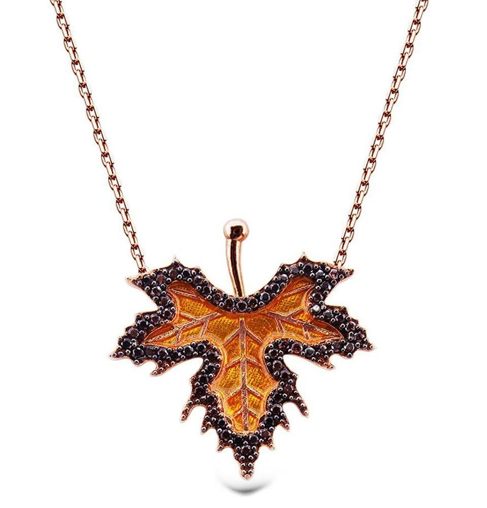 Tesbihane Necklace Women's Sterling Silver Necklace Gold Leaf - Modefa 