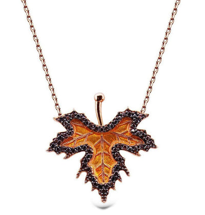 Tesbihane Necklace Women's Sterling Silver Necklace Gold Leaf - Modefa 