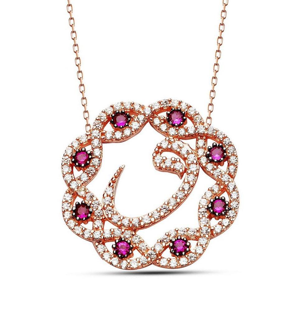 Tesbihane Necklace Women's Sterling Silver Islamic Necklace Encircled Waw - Modefa 