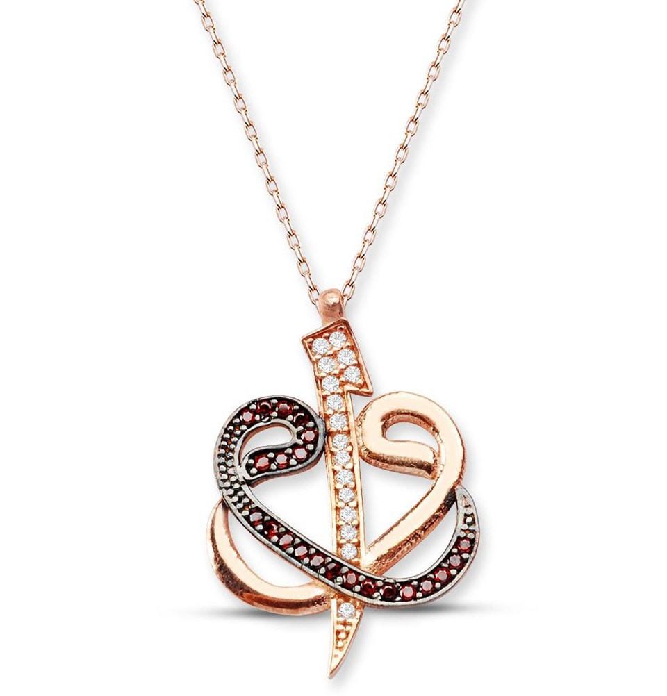 Tesbihane Necklace Women's Sterling Silver Islamic Necklace Double Waw with Elif - Modefa 