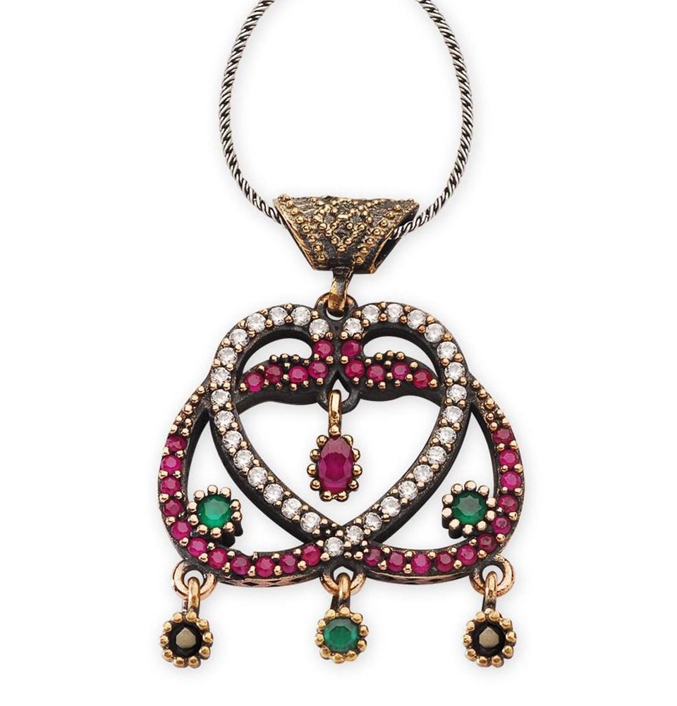 Tesbihane Necklace Women's Ottoman Pendant Necklace Waw and Heart Design - Modefa 