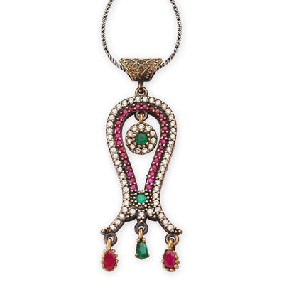 Tesbihane Necklace Women's Ottoman Pendant Zircon Necklace Tulip - Modefa 