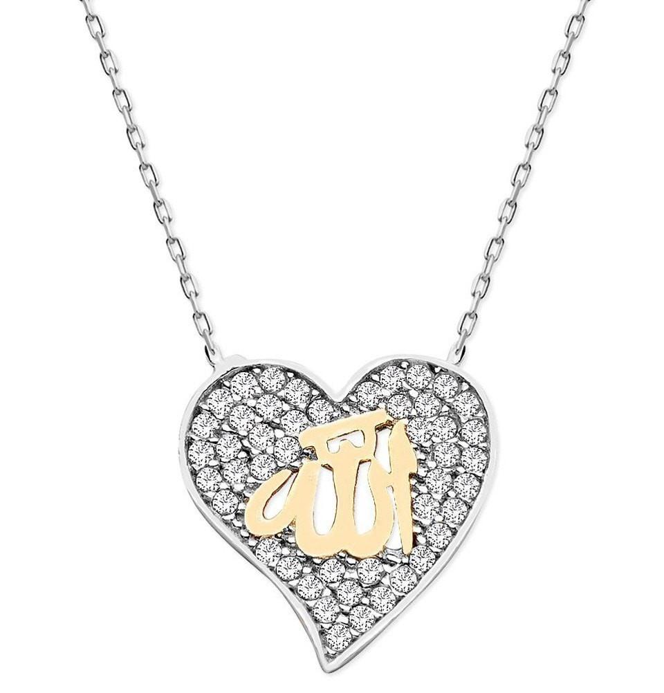 Tesbihane Necklace Women's Sterling Silver Islamic Necklace Heart with 'Allah' - Modefa 