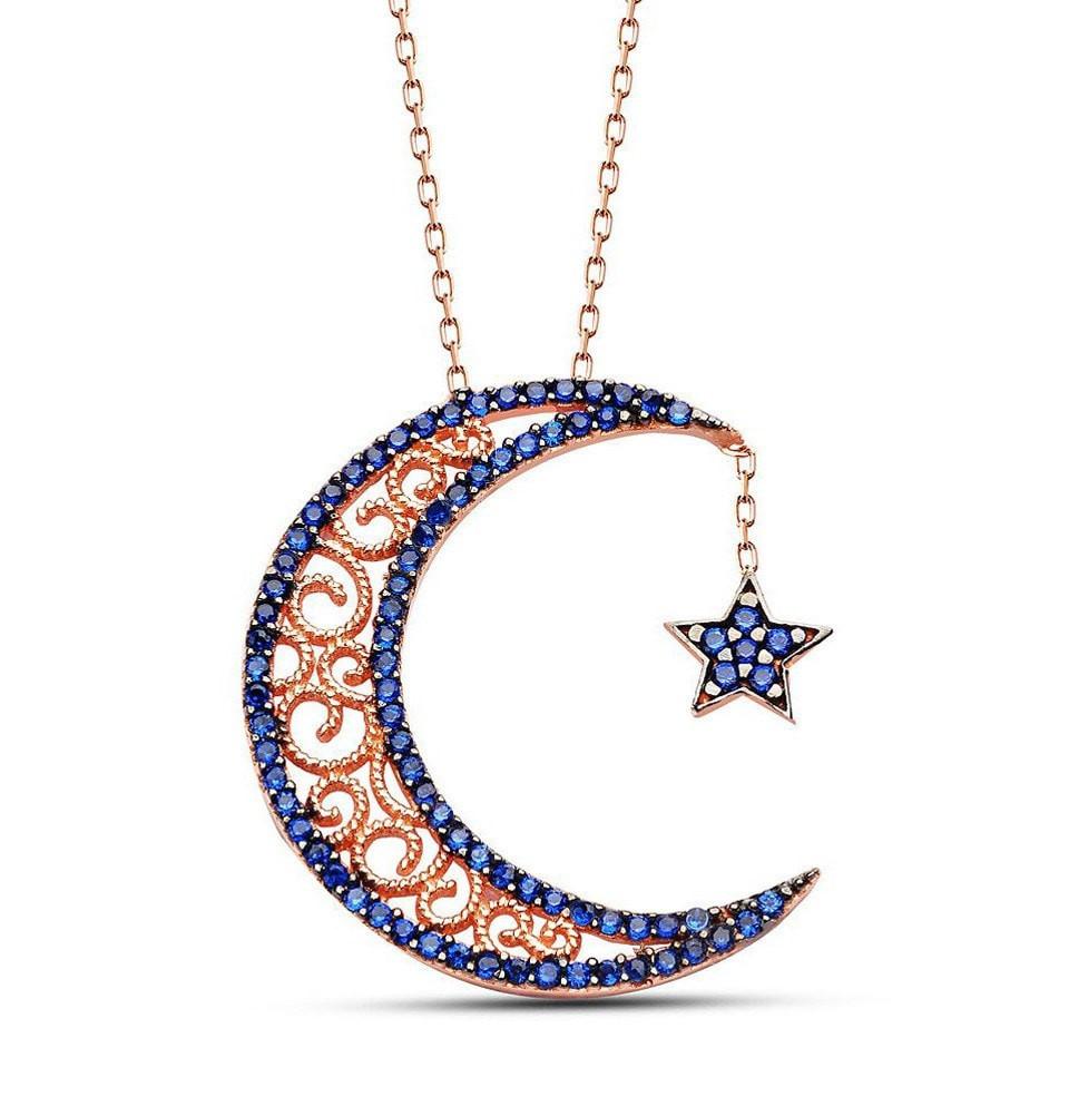 Tesbihane Necklace Women's Sterling Silver Islamic Necklace Crescent Moon and Star 2 - Modefa 