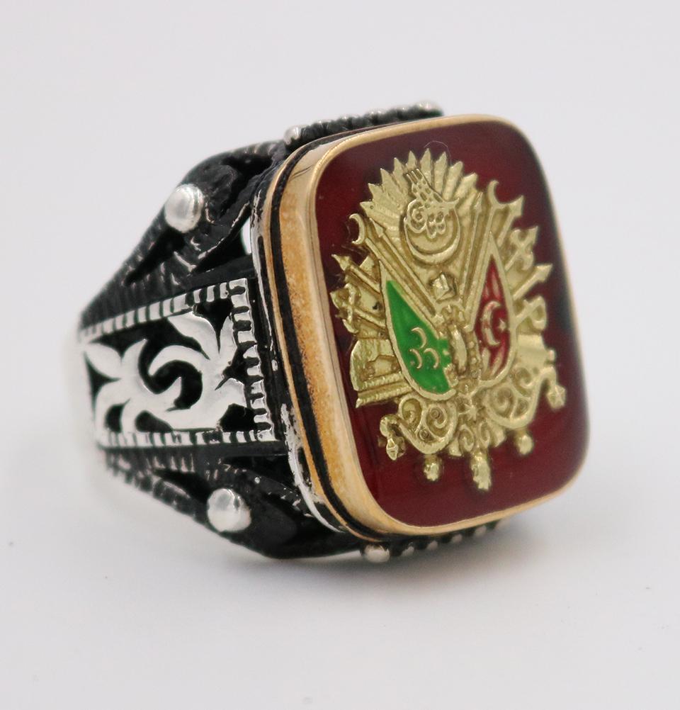 Men's Silver Ottoman Coat of Arms Turkish Ring 5203