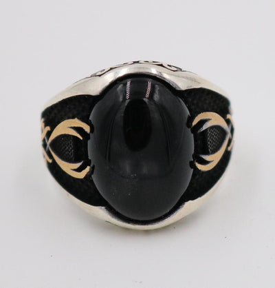 Men's Silver Ring Black Onyx Hazrat Ali's Sword 5219