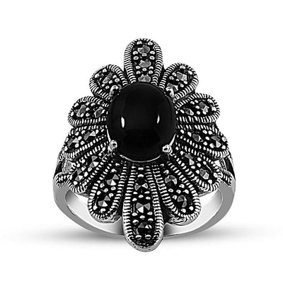 Tesbihane ring Women's Silver Turkish Ottoman Onyx Ring with Zircon - Modefa 