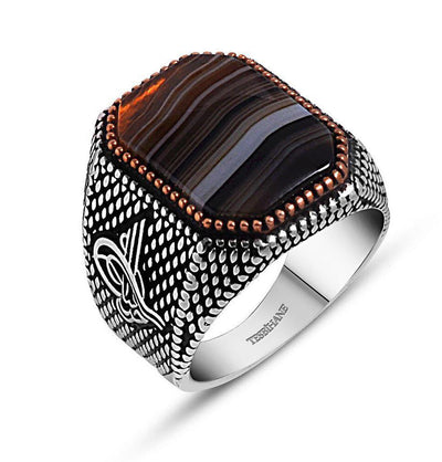 Men's Silver Ottoman Ring Multicolored Agate 9925