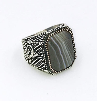 Men's Silver Ottoman Ring Multicolored Agate 9925