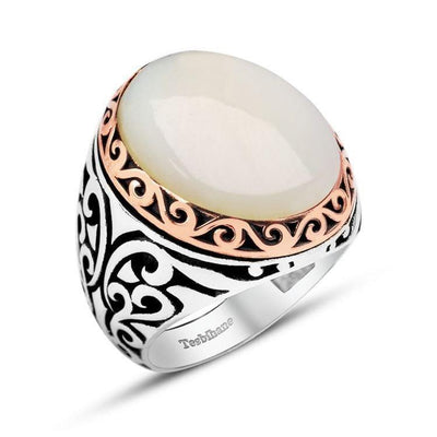 Tesbihane ring Men's Silver Ring with Pearl - Modefa 