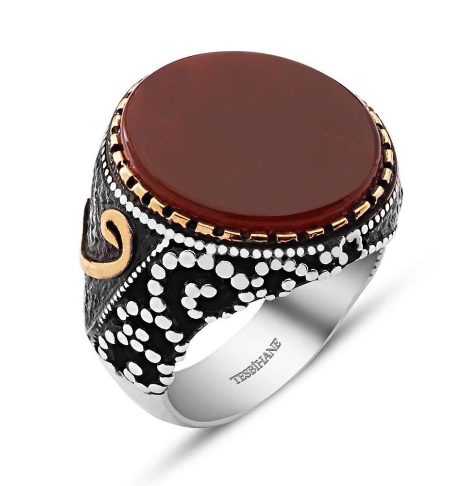 Tesbihane ring Men's Silver Turkish Ring Agate with Waw - Modefa 