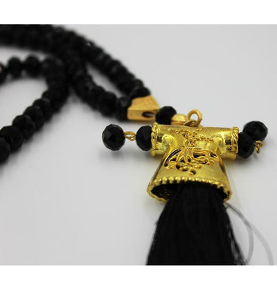 Tesbihane Tesbih Luxury Acrylic Islamic Tesbih Black and Gold with Mevlana Tassel 99 Count - Modefa 