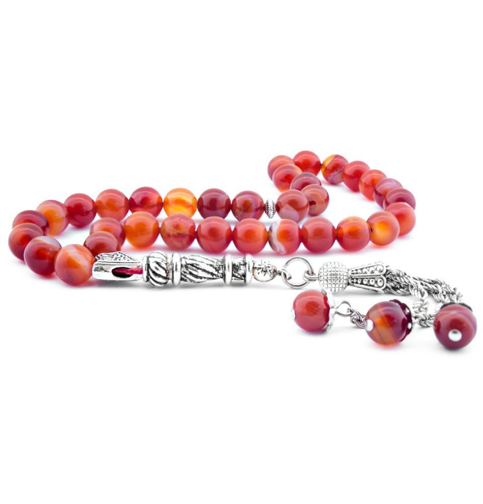 Luxury Islamic Tesbih Round Red and Multicolored Agate Stone 33 Count