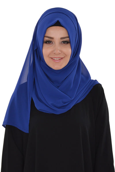 TesetturVeModa Amirah hijab Practical Instant Chiffon Hijab Shawl Royal Blue - Modefa 