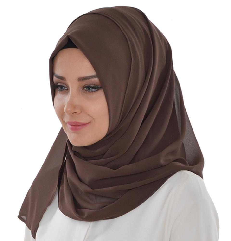 TesetturVeModa Amirah hijab Practical Instant Chiffon Hijab Shawl Brown - Modefa 
