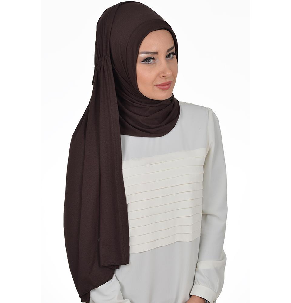 TesetturVeModa Amirah hijab Practical Instant Jersey Hijab Shawl Brown - Modefa 