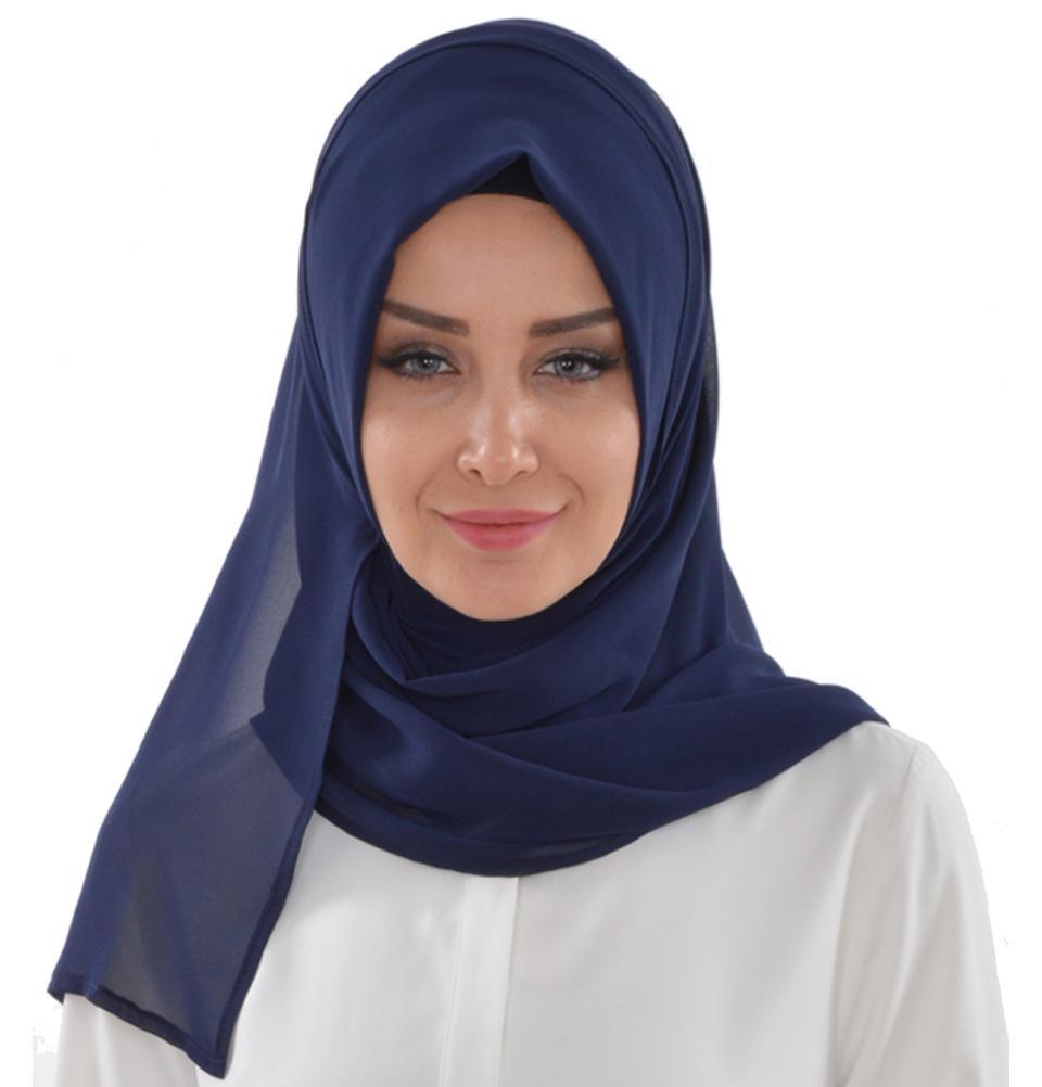 TesetturVeModa Amirah hijab Practical Instant Chiffon Hijab Shawl Navy Blue - Modefa 