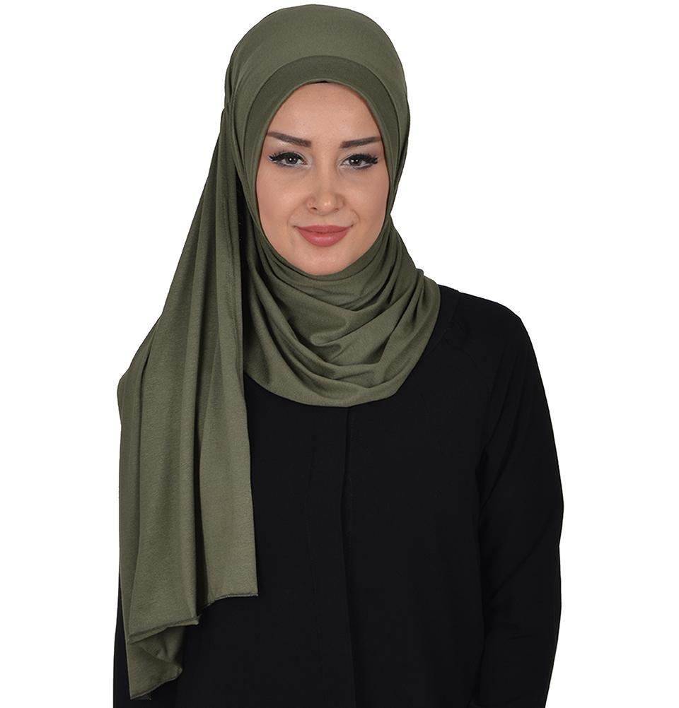 TesetturVeModa Amirah hijab Practical Instant Jersey Hijab Shawl Olive Green - Modefa 