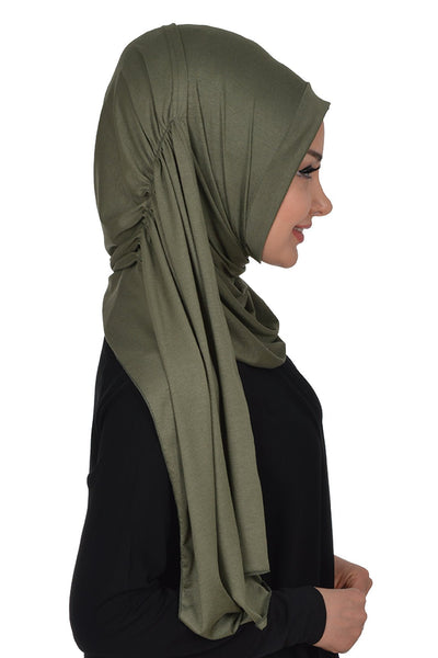 TesetturVeModa Amirah hijab Practical Instant Jersey Hijab Shawl Olive Green - Modefa 