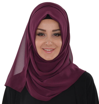 TesetturVeModa Amirah hijab Practical Instant Chiffon Hijab Shawl Plum - Modefa 