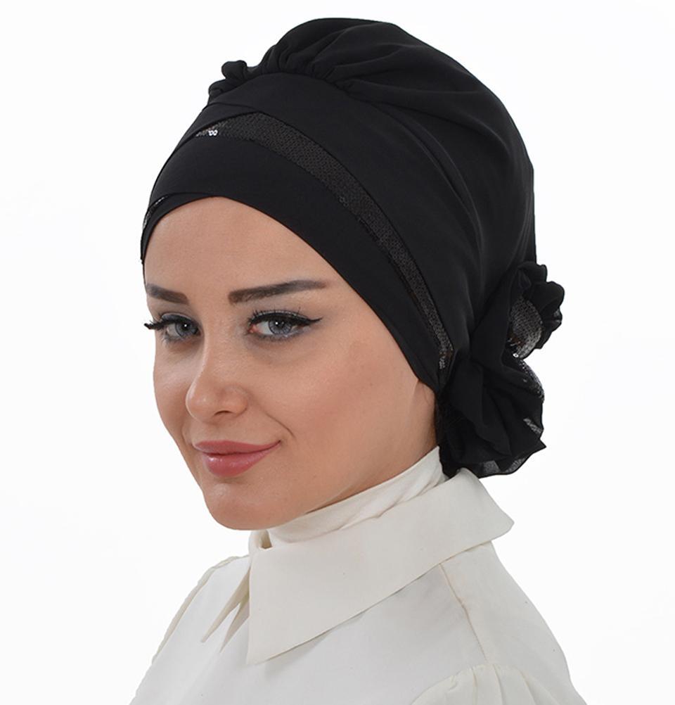 Instant Chiffon Turban Hijab Sequin Black