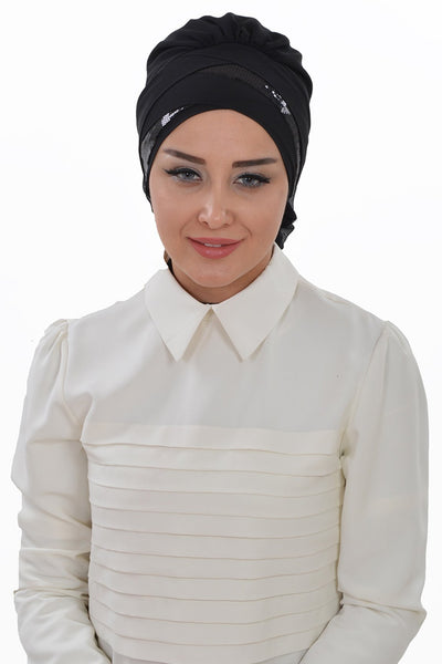 Instant Chiffon Turban Hijab Sequin Black