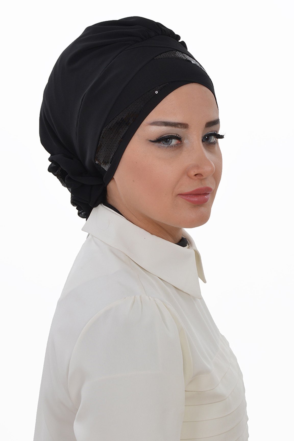 Instant Chiffon Turban Hijab Sequin Black