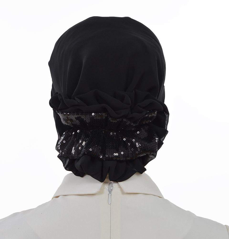 Instant Chiffon Turban Hijab Sequin Black
