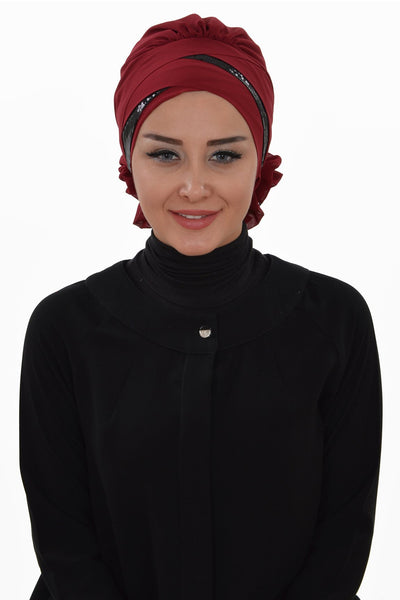 Instant Chiffon Turban Hijab Sequin Red