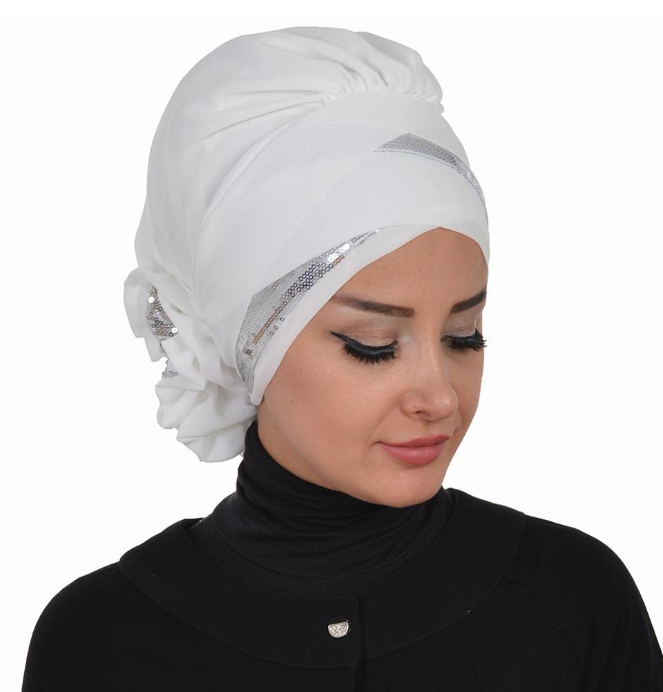Instant Chiffon Turban Hijab Sequin Off-White