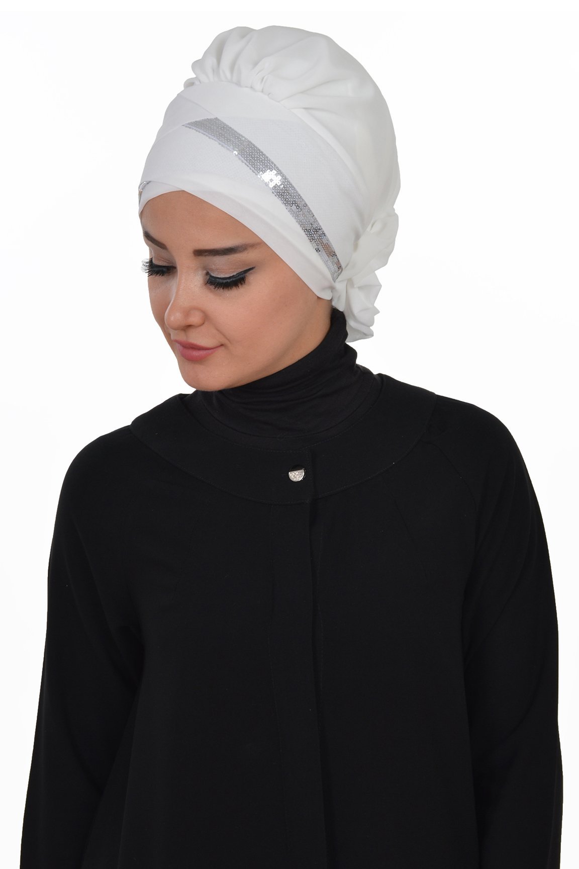 Instant Chiffon Turban Hijab Sequin Off-White