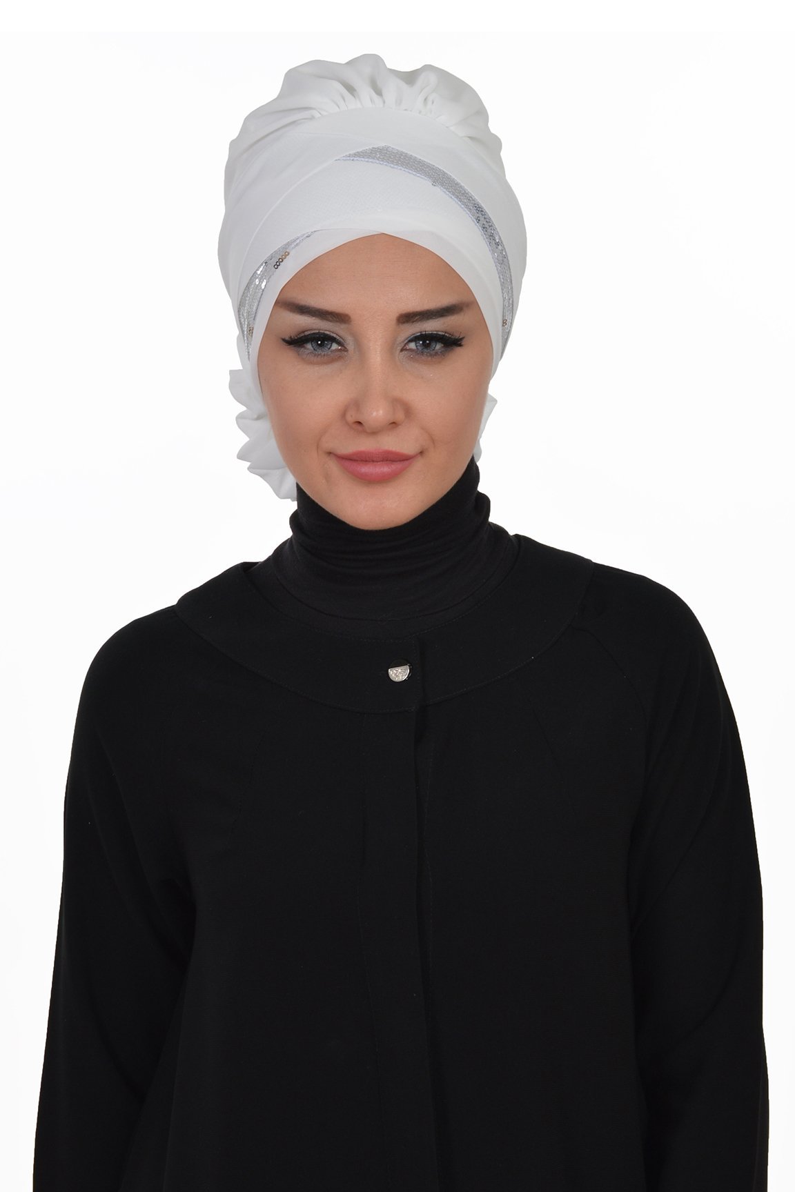 Instant Chiffon Turban Hijab Sequin Off-White