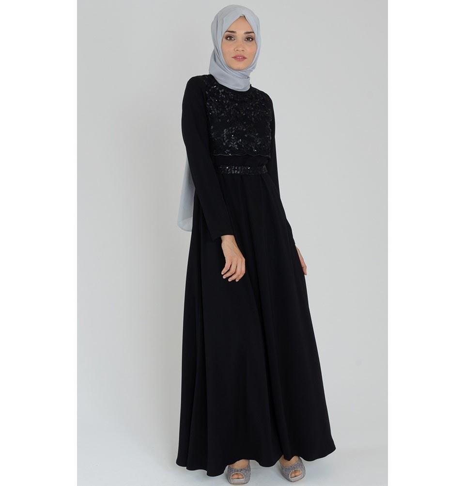 Tugba Dress Tugba Sequin & Lace Formal Dress H5333 Black - Modefa 