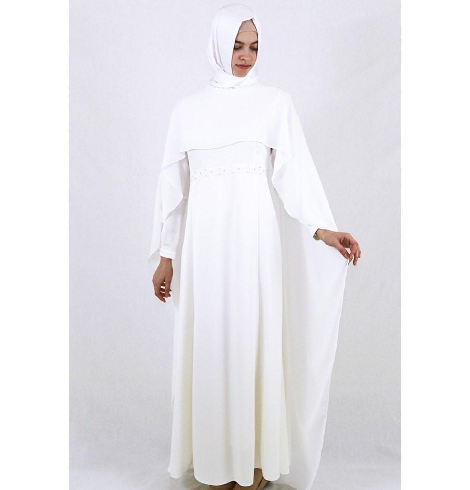 Tugba Dress Tugba Formal Dress with Chiffon Cape H5253 Ivory - Modefa 