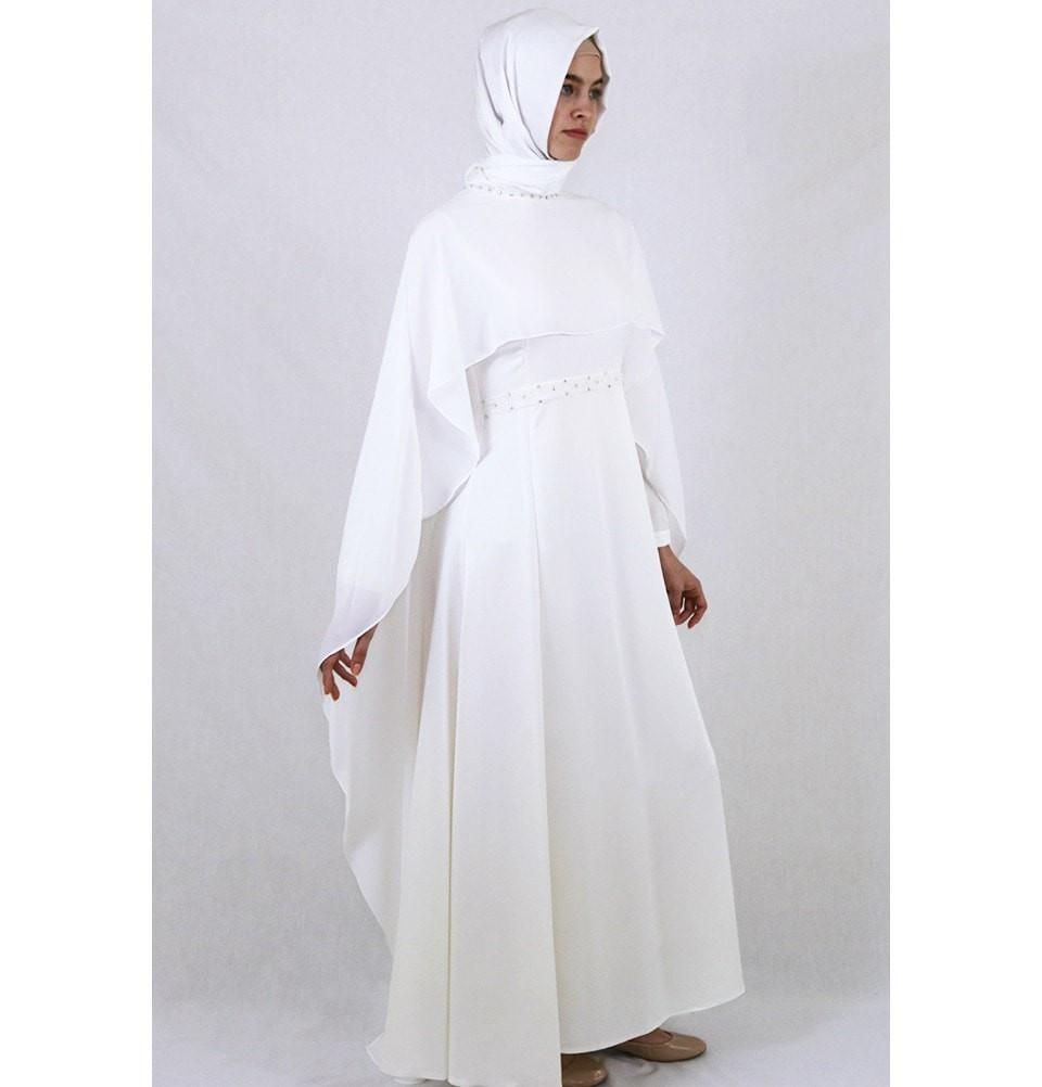 Tugba Dress Tugba Formal Dress with Chiffon Cape H5253 Ivory - Modefa 