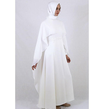 Tugba Dress Tugba Formal Dress with Chiffon Cape H5253 Ivory - Modefa 