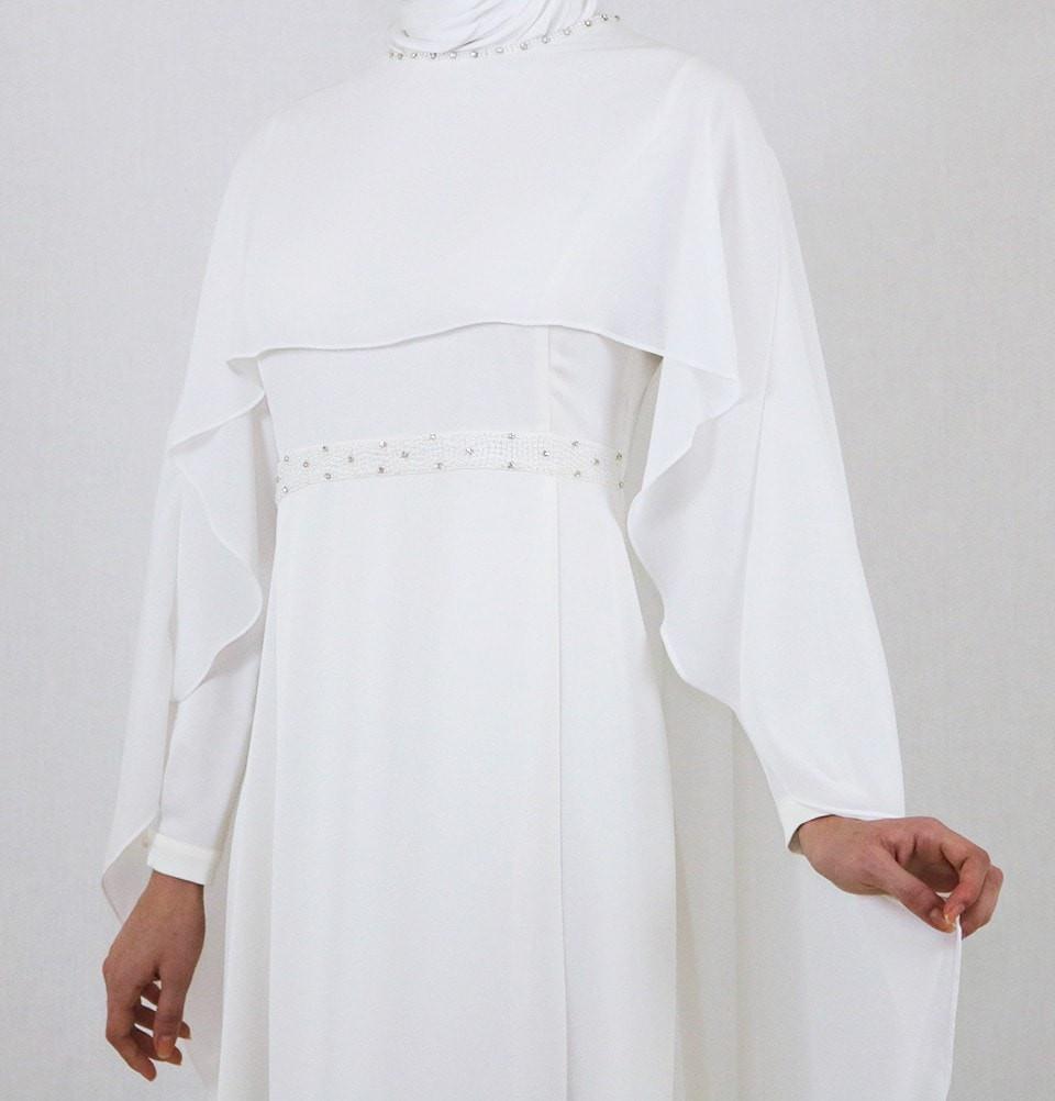 Tugba Dress Tugba Formal Dress with Chiffon Cape H5253 Ivory - Modefa 