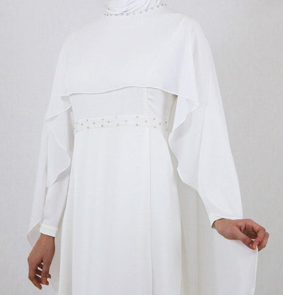 Tugba Dress Tugba Formal Dress with Chiffon Cape H5253 Ivory - Modefa 
