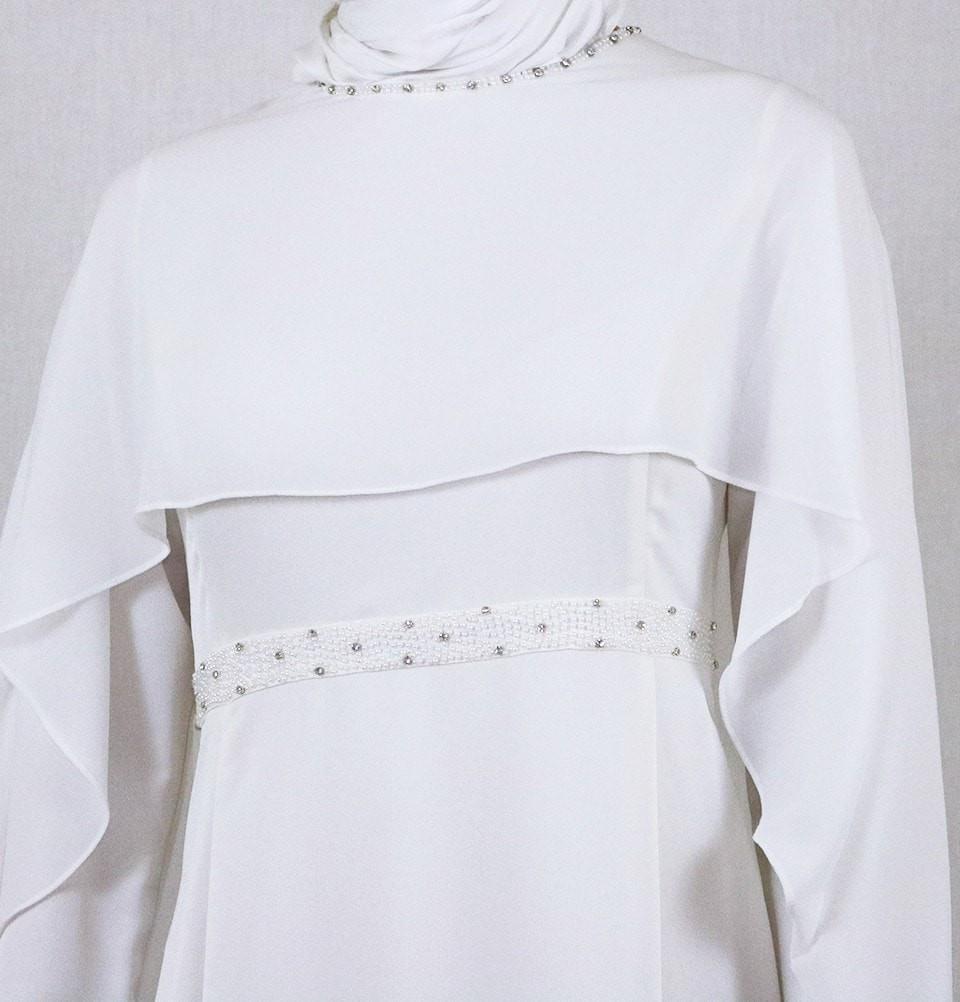 Tugba Dress Tugba Formal Dress with Chiffon Cape H5253 Ivory - Modefa 